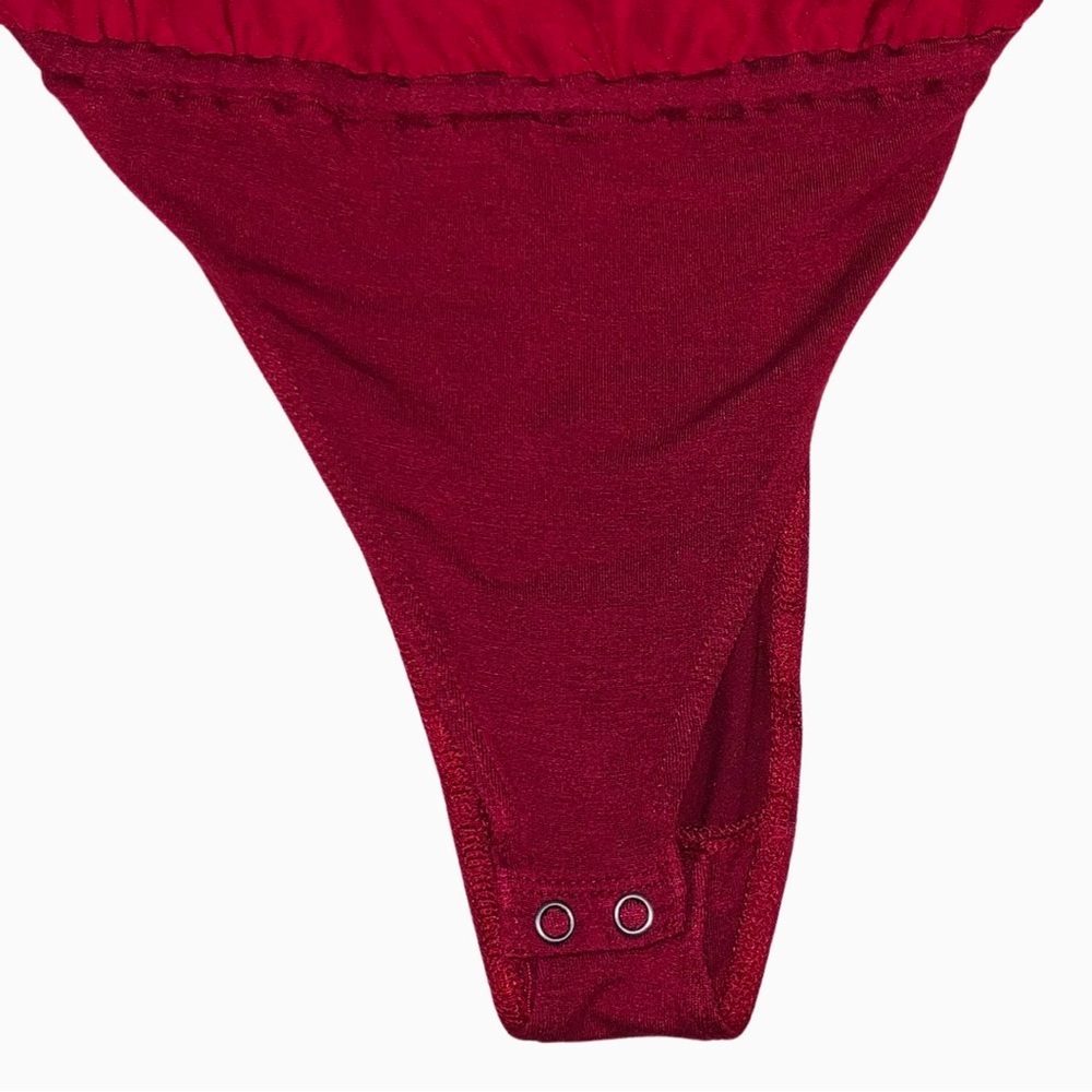 Abercrombie & Fitch Satin Cold Shoulder Bodysuit V Neck Maroon Layering Silky - Picture 7 of 12